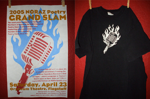 NORAZPoets poster and t-shirt featuring the 'flaming microphone'